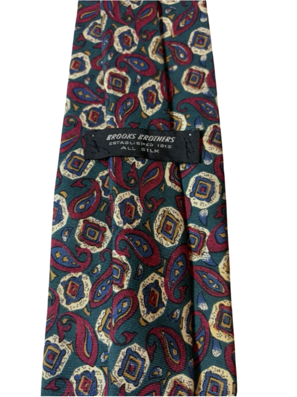 Vintage Brooks Brothers Mens Silk Tie Paisley Green Burgundy Preppy Made in USA